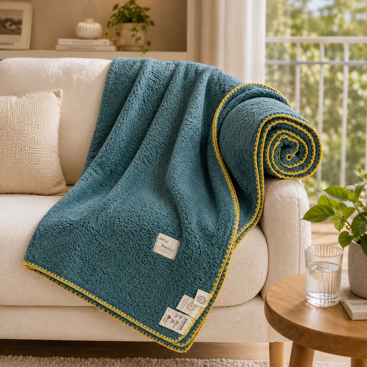 SOGA 2X 230x200cm Grayish-green Flannel Polyester Throw Blanket