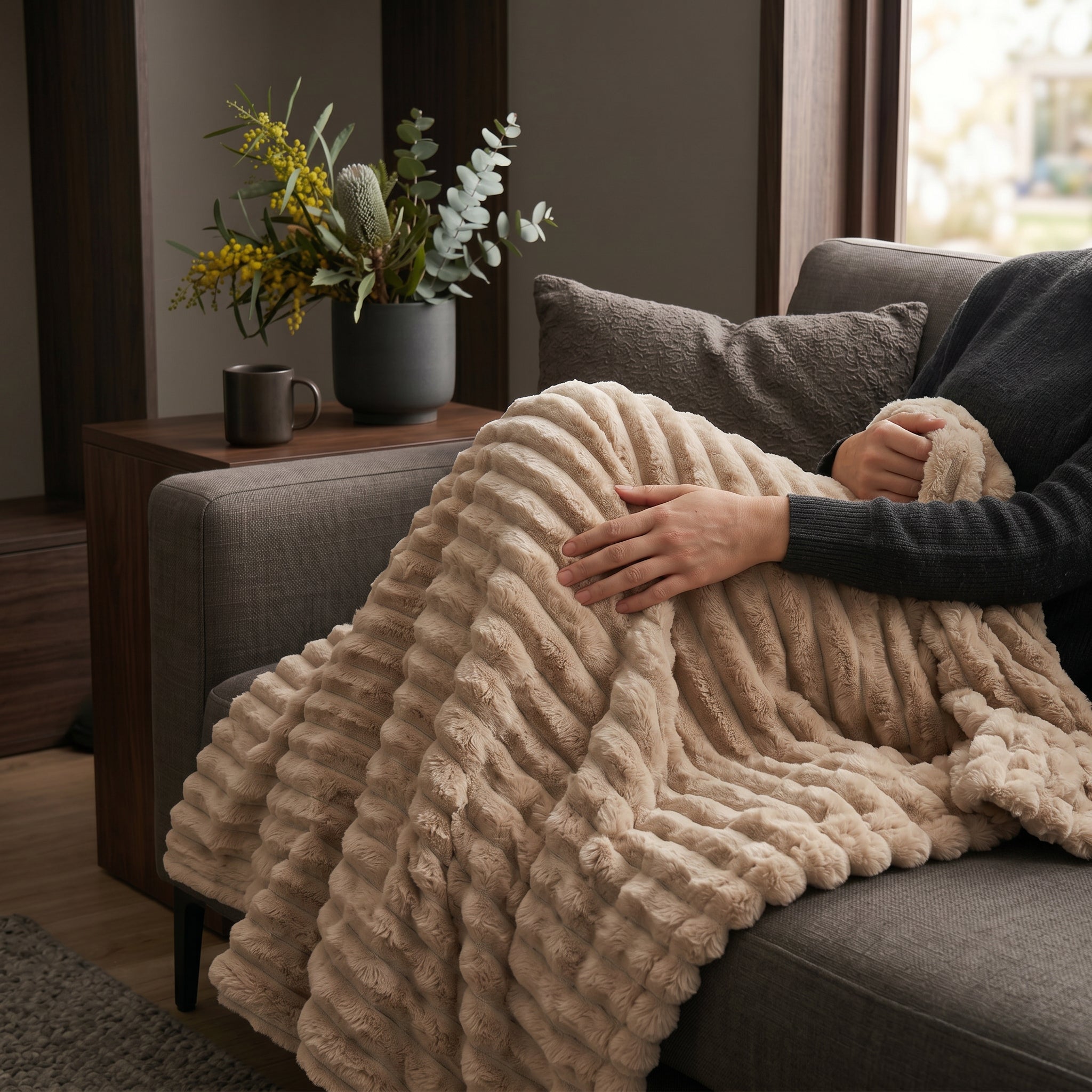 SOGA 150x200cm Light Coffee Flannel Polyester Throw Blanket