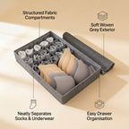 SOGA (44x29x13cm) Grey 15+1 Compartment Fabric Storage Box Organizer