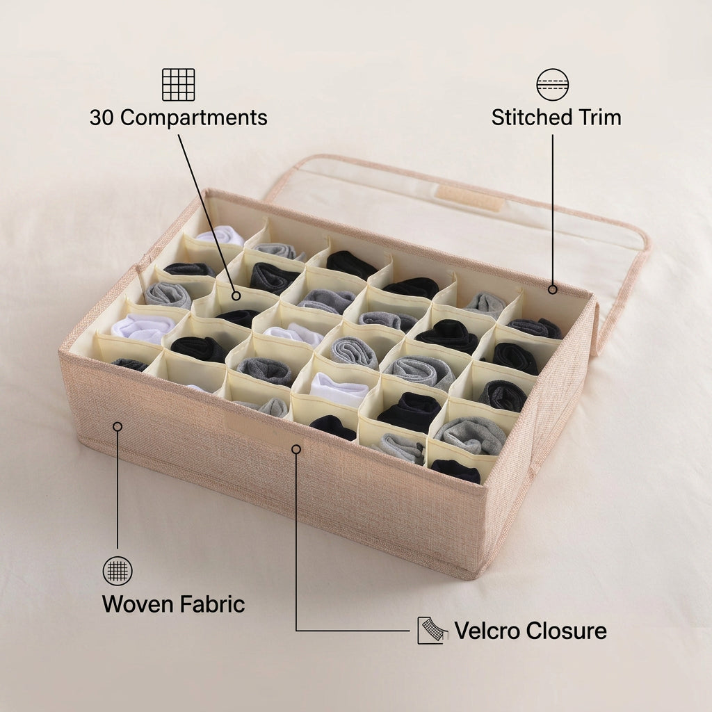 SOGA (43x29x13cm) Beige 30 Compartment Fabric Storage Box Organizer