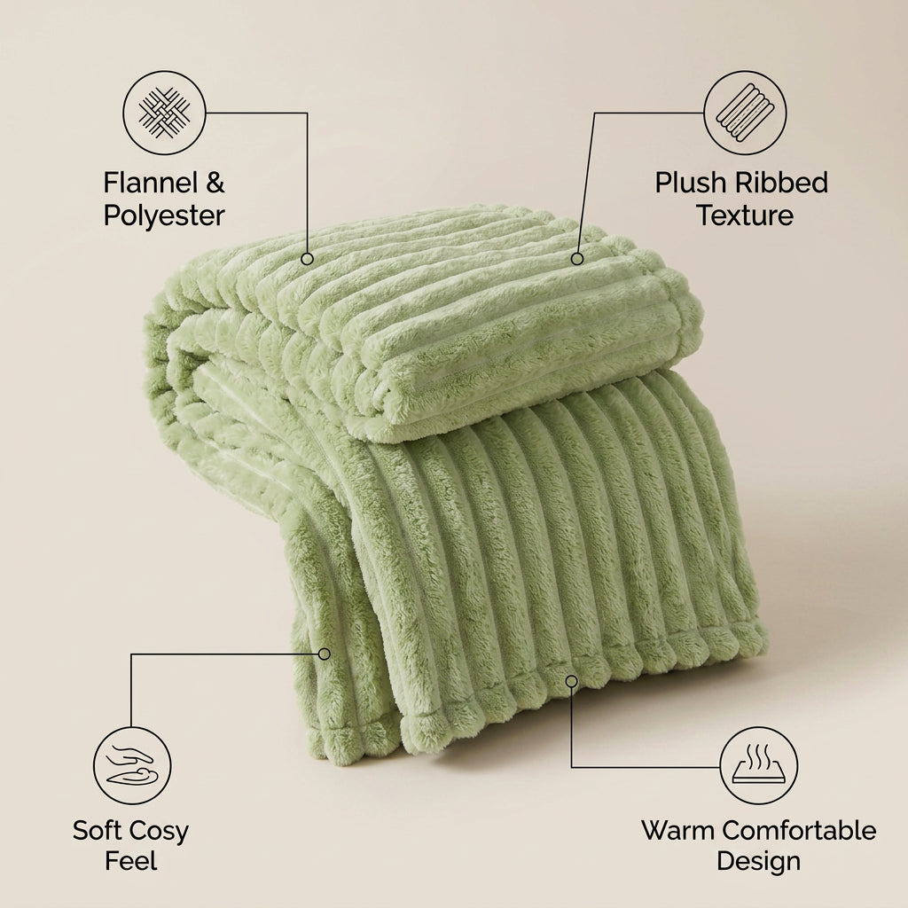 SOGA 2X 150x200cm Light Green Flannel Polyester Throw Blanket