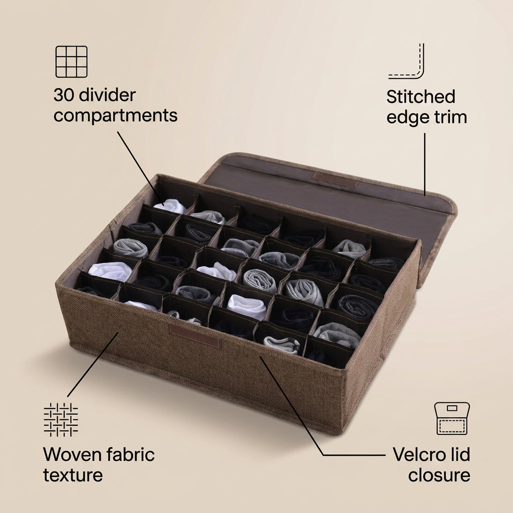 SOGA (43x29x13cm) Coffee 30 Compartment Fabric Storage Box Organizer