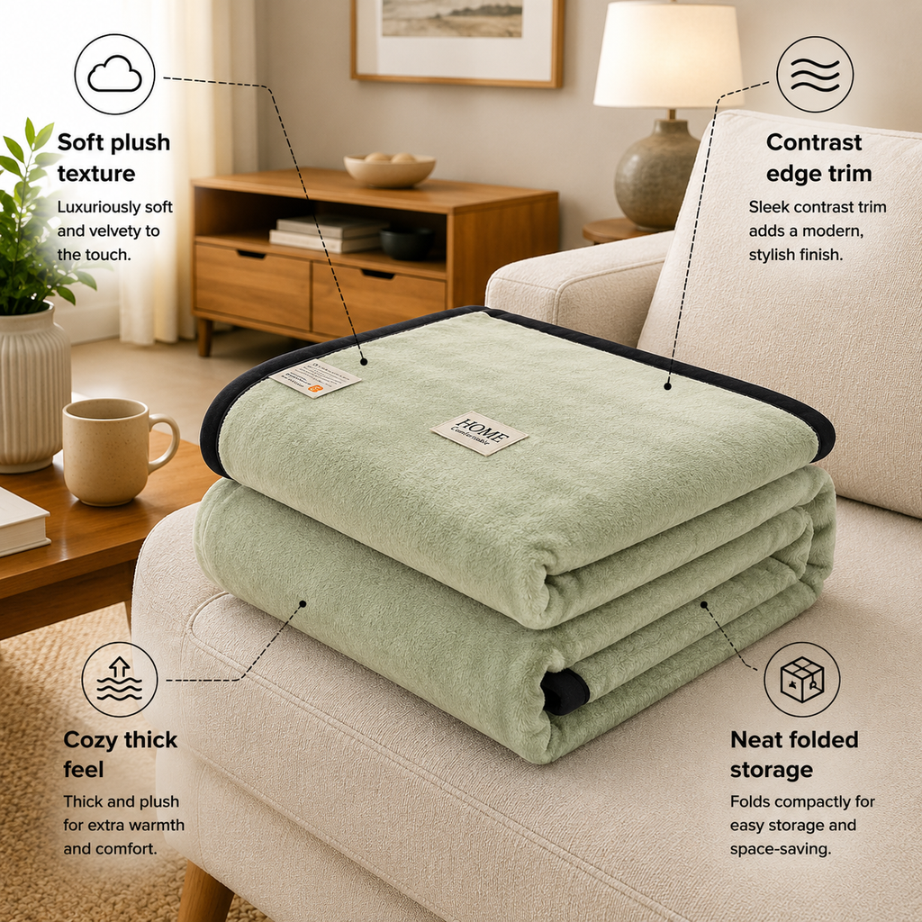 SOGA 2X 230x200cm Green Flannel Polyester Throw Blanket