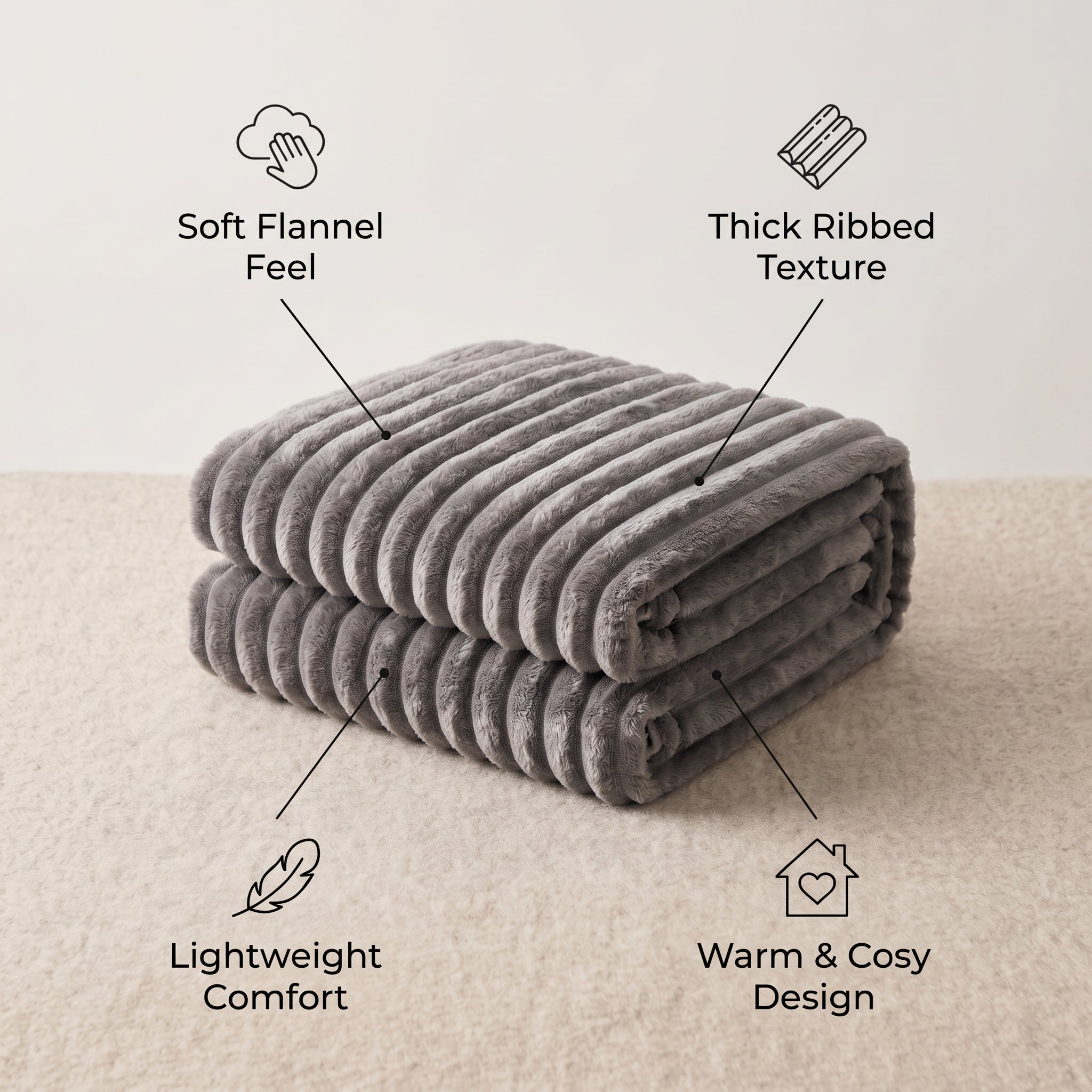 SOGA 2X 150x200cm Grey Flannel Polyester Throw Blanket