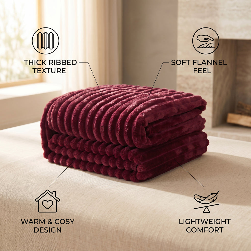 SOGA 2X 230x200cm Burgundy Flannel Polyester Throw Blanket