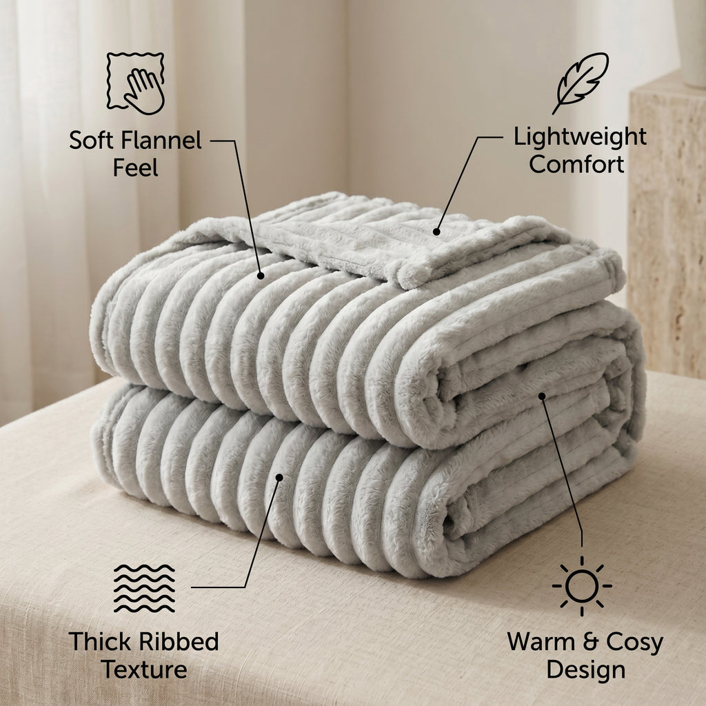 SOGA 2X150x200cm Silver Flannel Polyester Throw Blanket