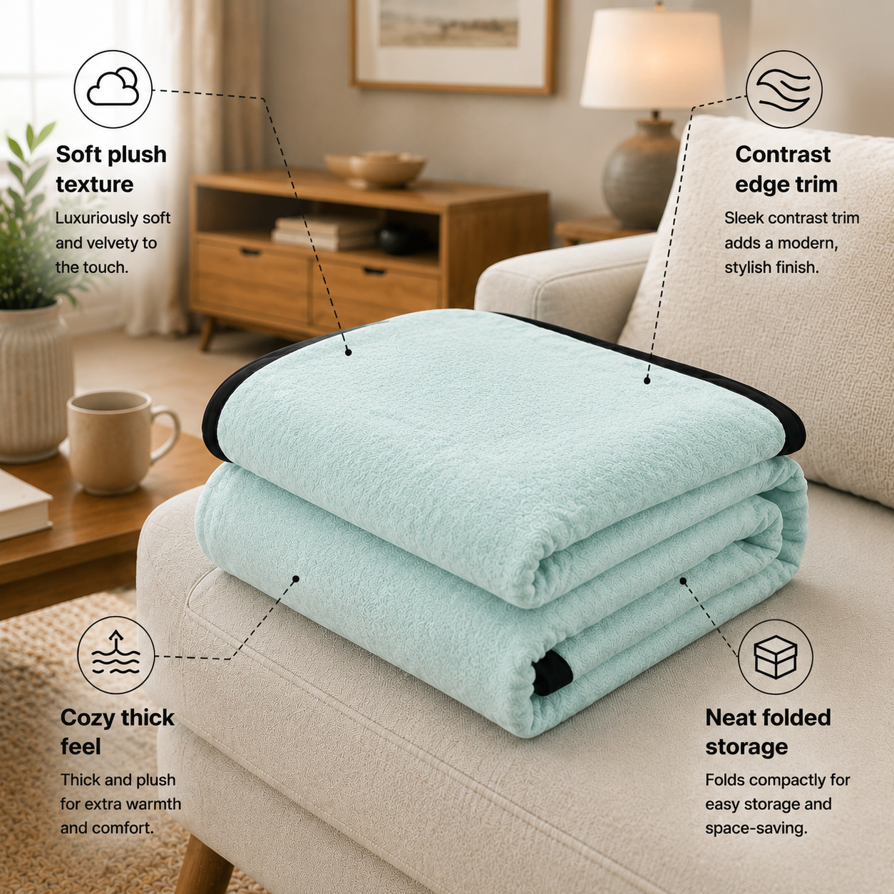 SOGA 2X 230x200cm Mint Green Flannel Polyester Throw Blanket
