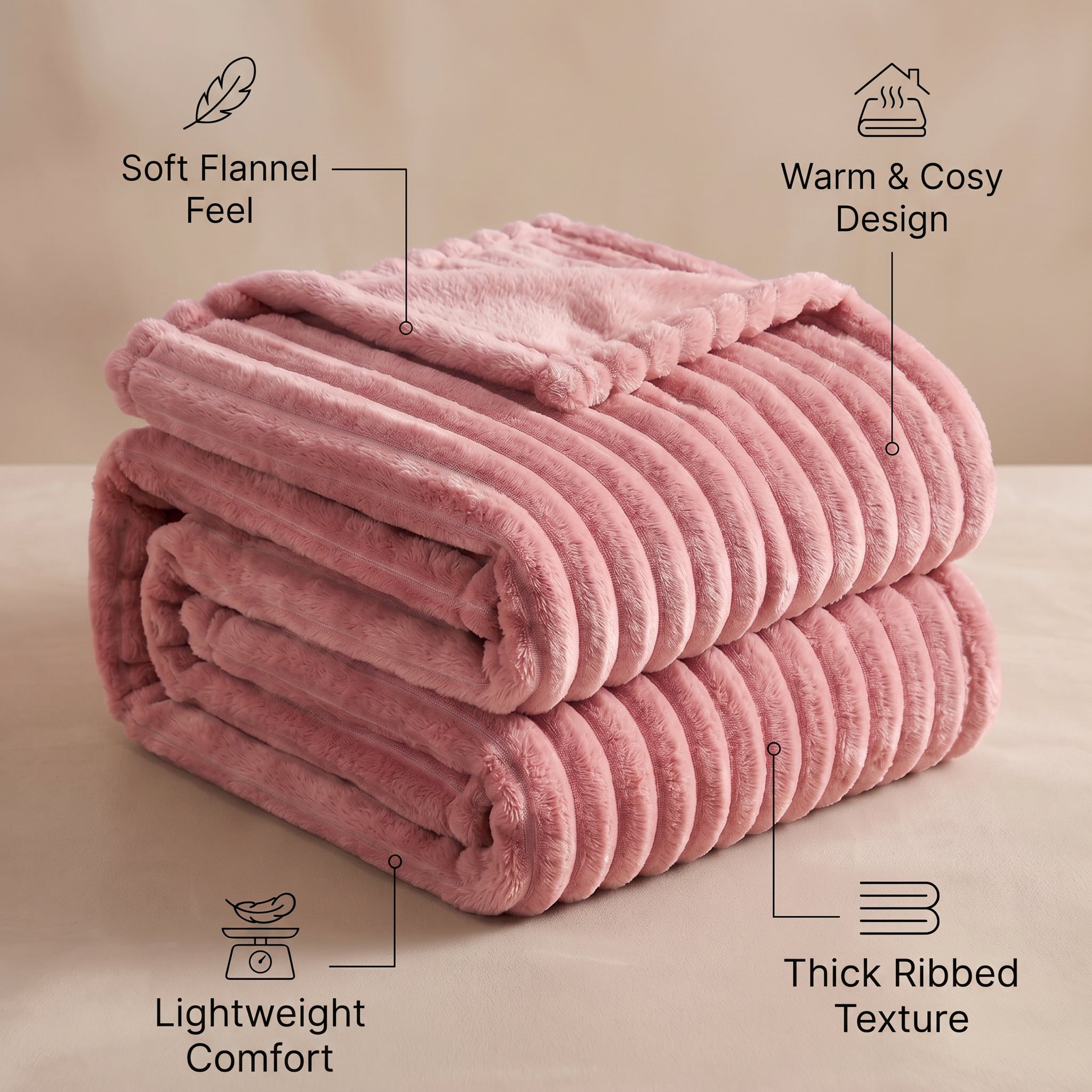 SOGA 2X 230x200cm Pink Flannel Polyester Throw Blanket