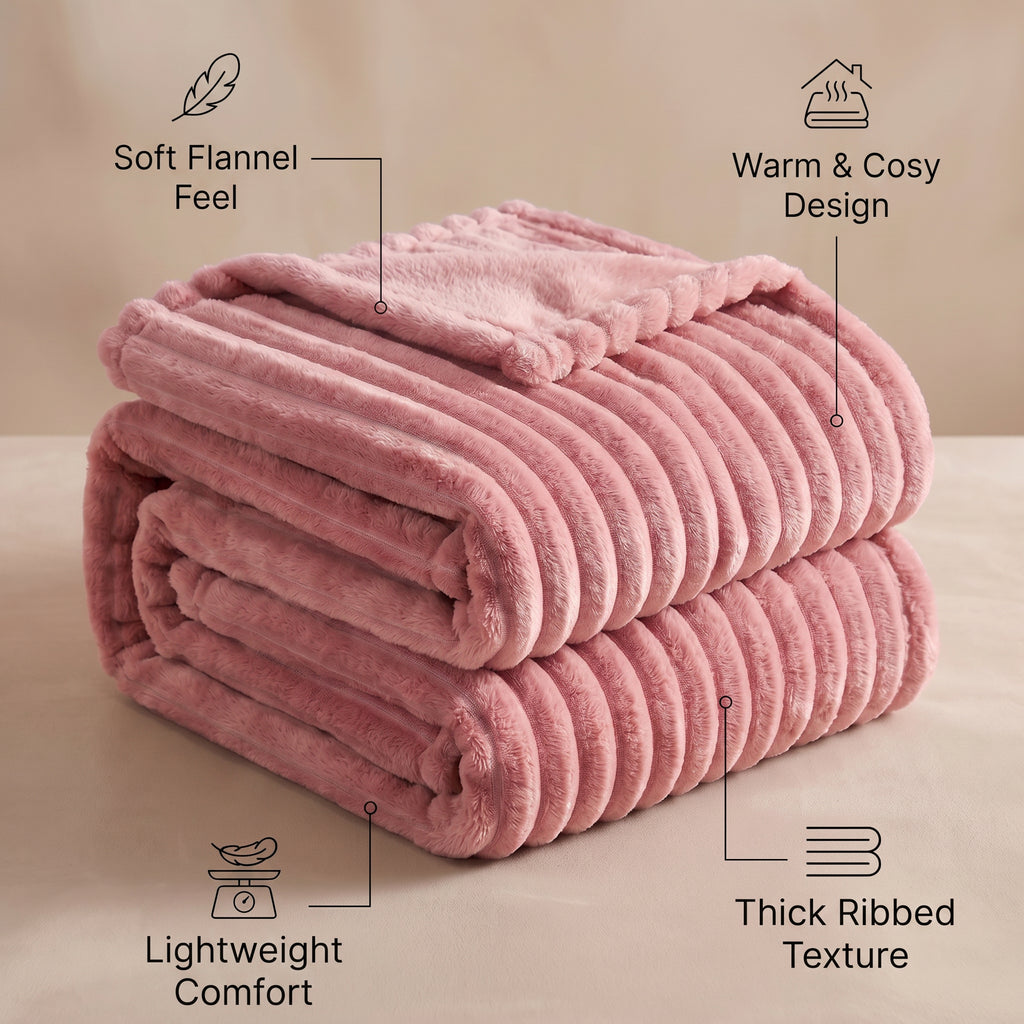 SOGA 2X 150x200cm Pink Flannel Polyester Throw Blanket