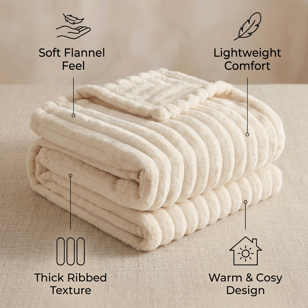 SOGA 150x200cm Cream Flannel Polyester Throw Blanket