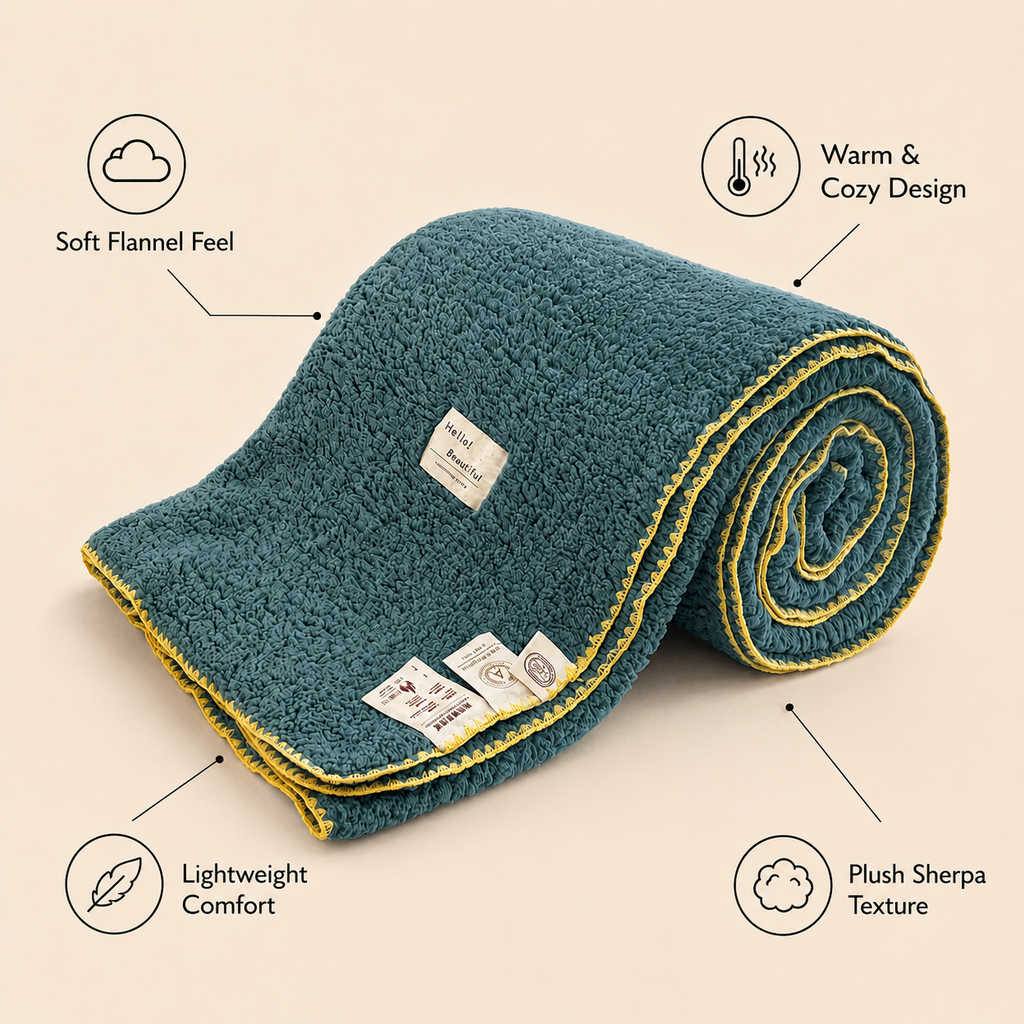 SOGA 230x200cm Grayish-green Flannel Polyester Throw Blanket
