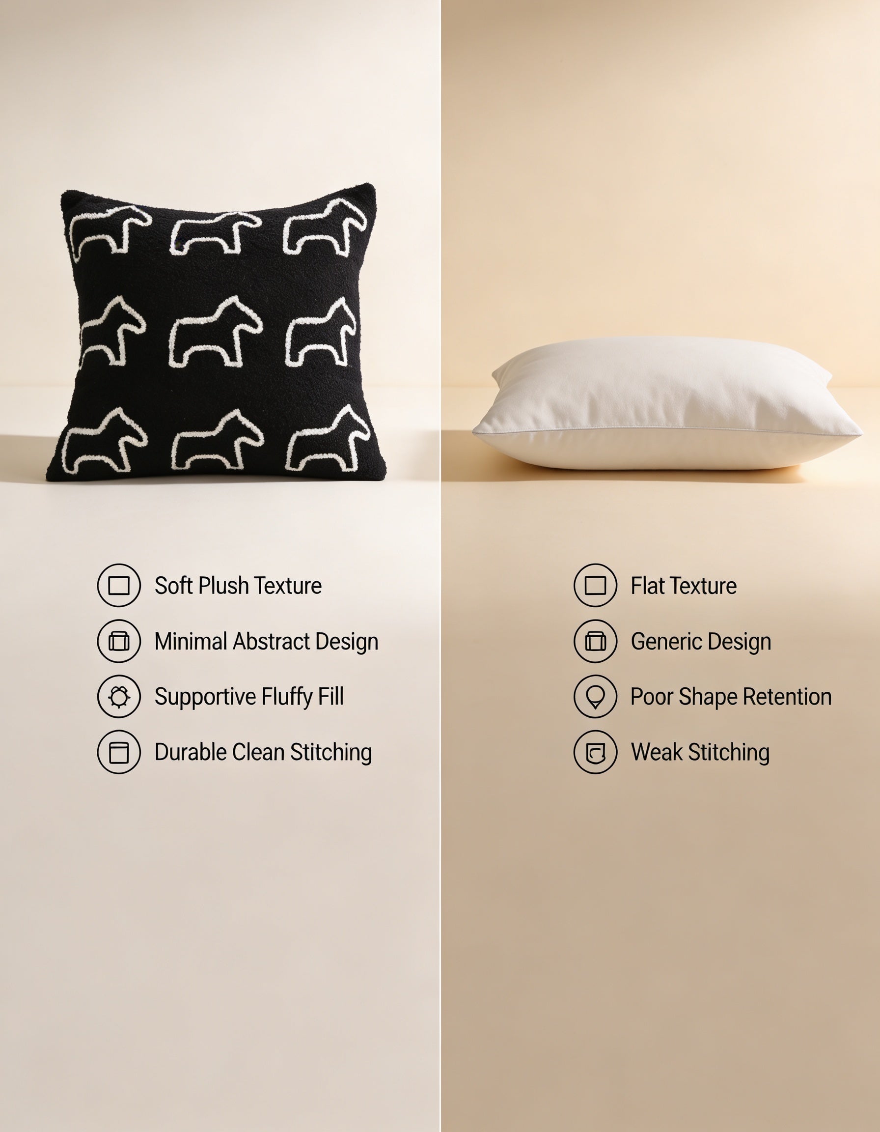 SOGA 2X 45cm Throw Pillow Black Teddy Fleece Square Pony Design Decorative Cushion for Living Room