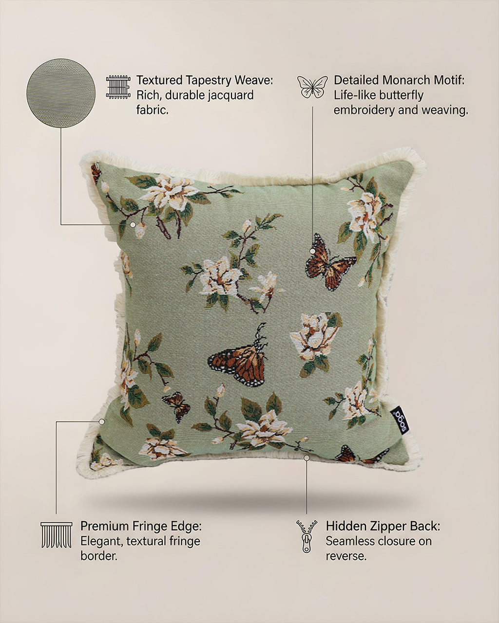 SOGA 2X 45cm Matcha Green French Vintage Butterfly Loves Flowers Tassel Throw pillow
