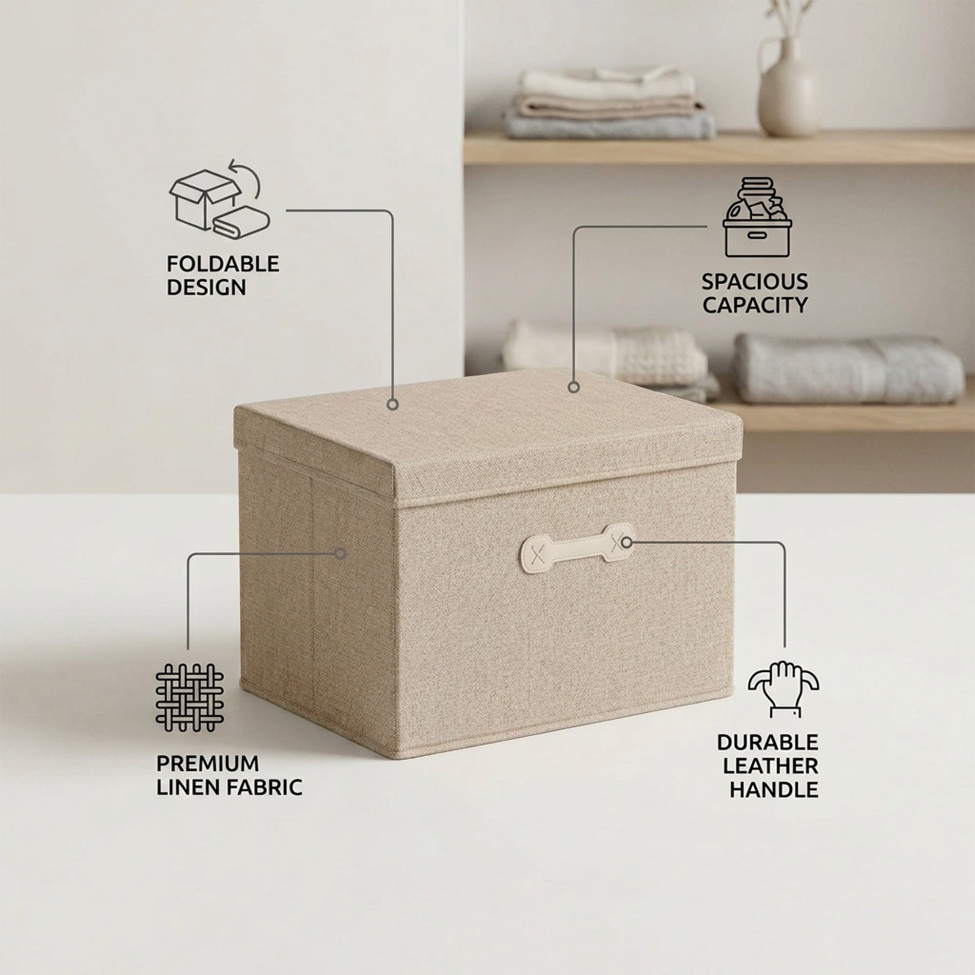 SOGA (60x42x40cm) Khaki 108L Fabric Storage Box Organizer