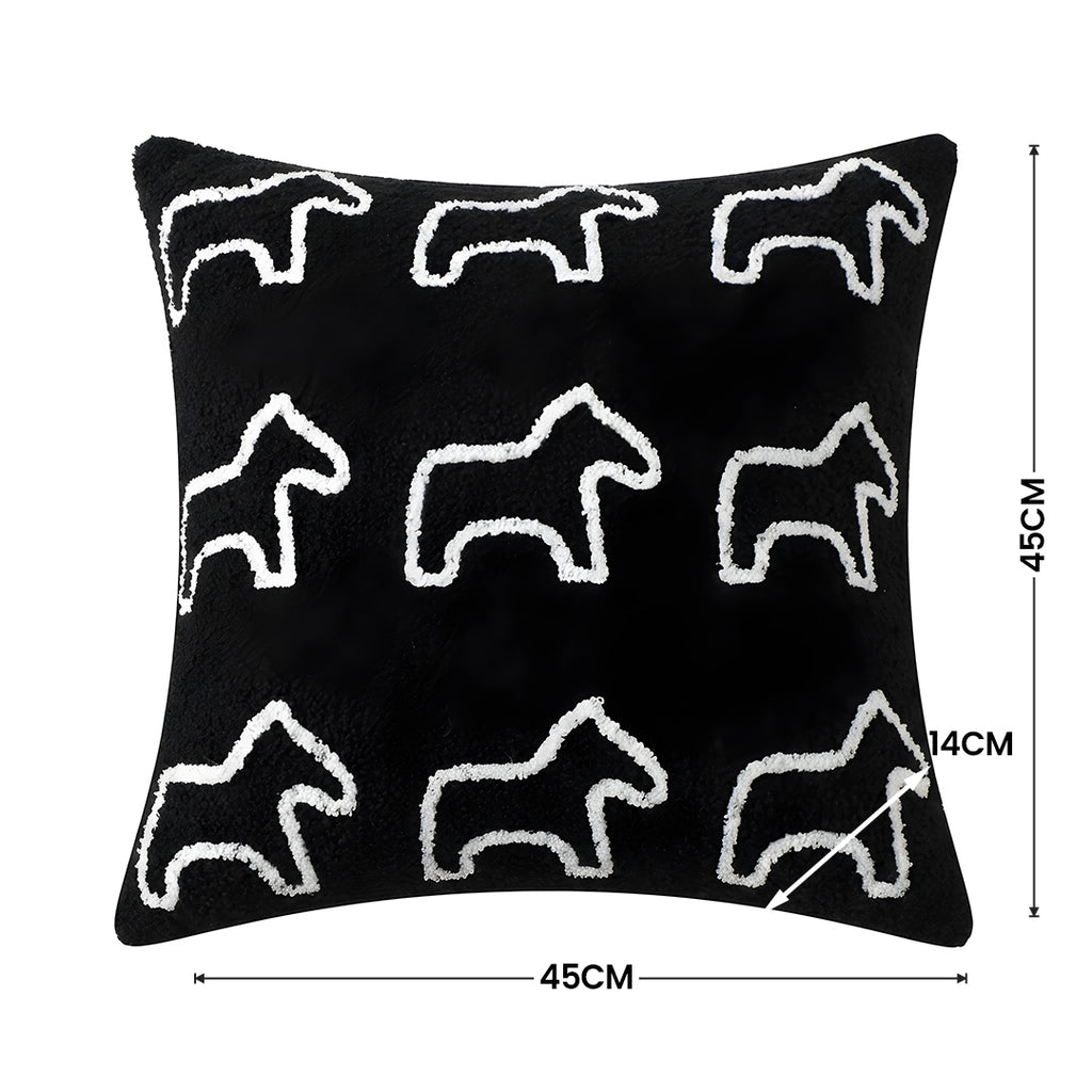 SOGA 2X 45cm Throw Pillow Black Teddy Fleece Square Pony Design Decorative Cushion for Living Room