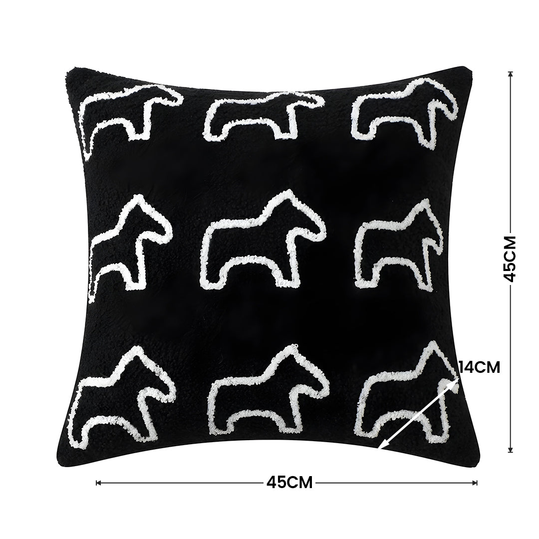 SOGA 2X 45cm Throw Pillow Black Teddy Fleece Square Pony Design Decorative Cushion for Living Room