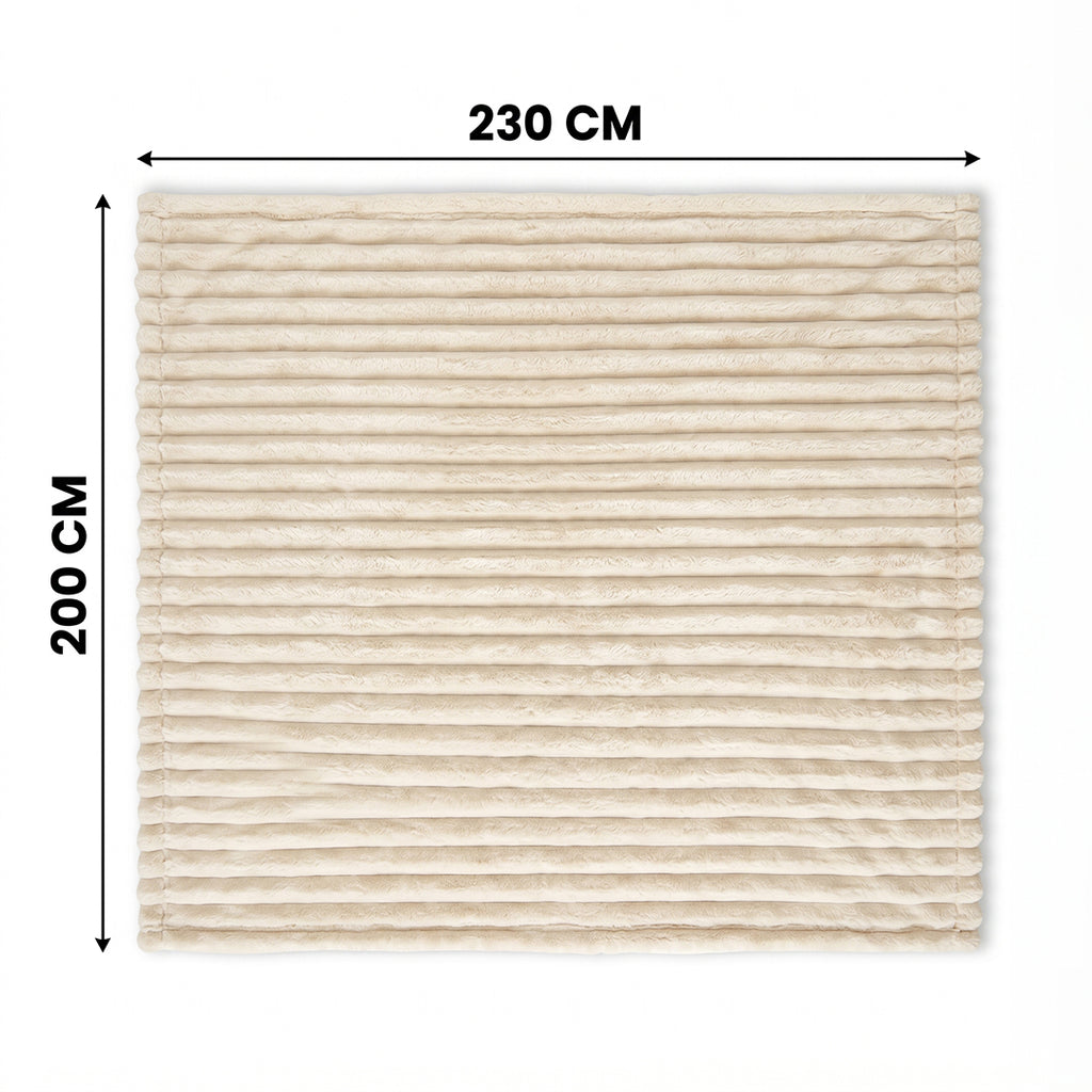 SOGA 2X 230x200cm Cream Flannel Polyester Throw Blanket