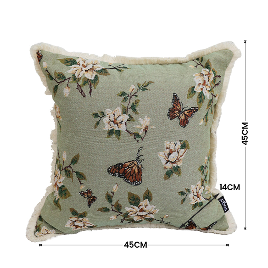 SOGA 2X 45cm Matcha Green French Vintage Butterfly Loves Flowers Tassel Throw pillow