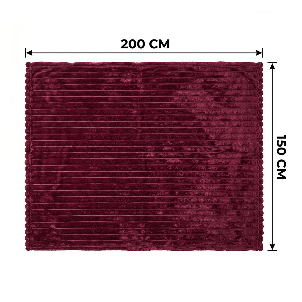 SOGA 2X 150x200cm Burgundy Flannel Polyester Throw Blanket
