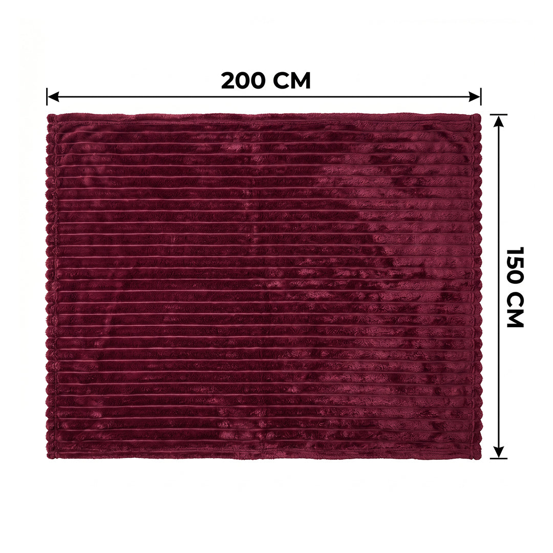 SOGA 2X 150x200cm Burgundy Flannel Polyester Throw Blanket