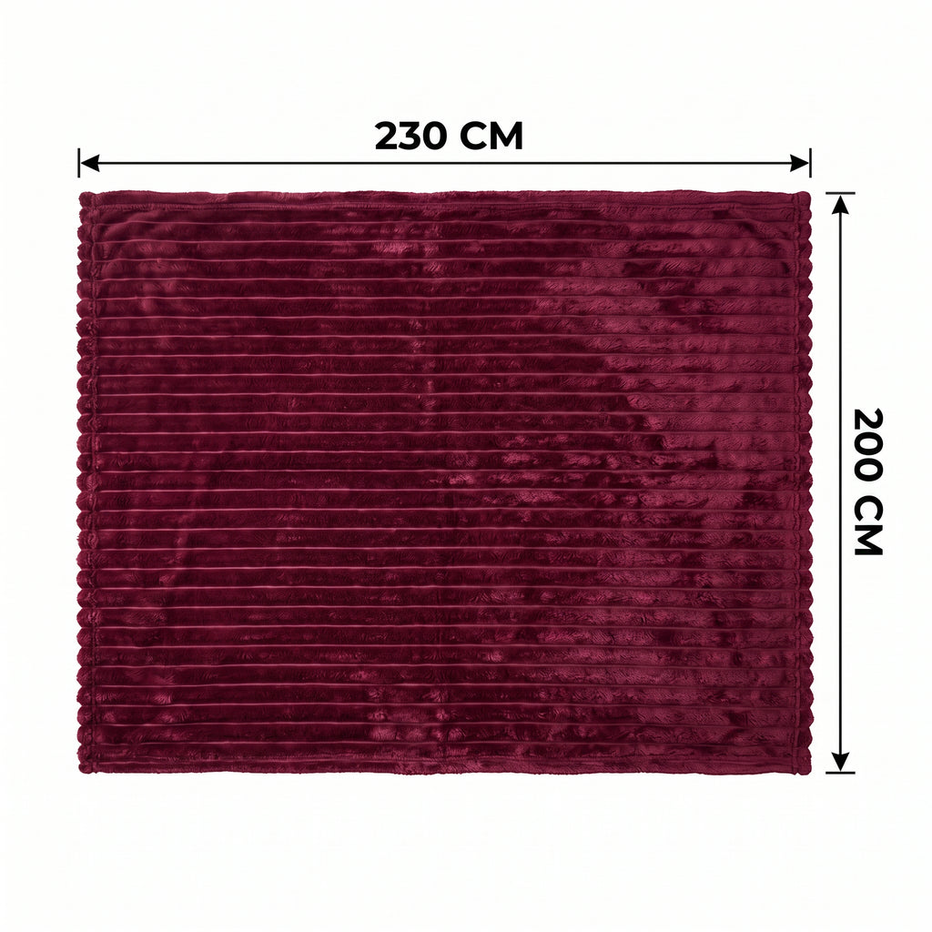 SOGA 230x200cm Burgundy Flannel Polyester Throw Blanket