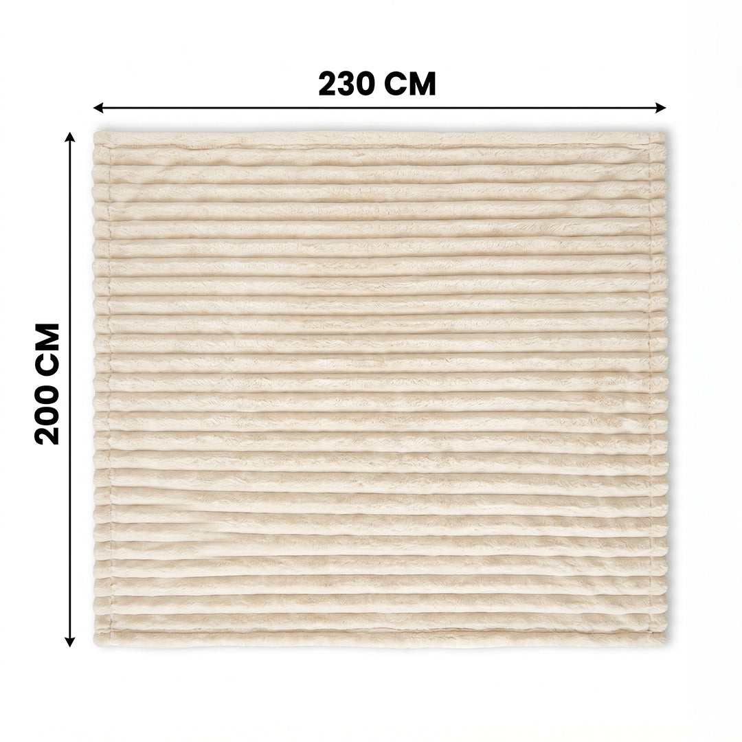 SOGA 230x200cm Cream Flannel Polyester Throw Blanket