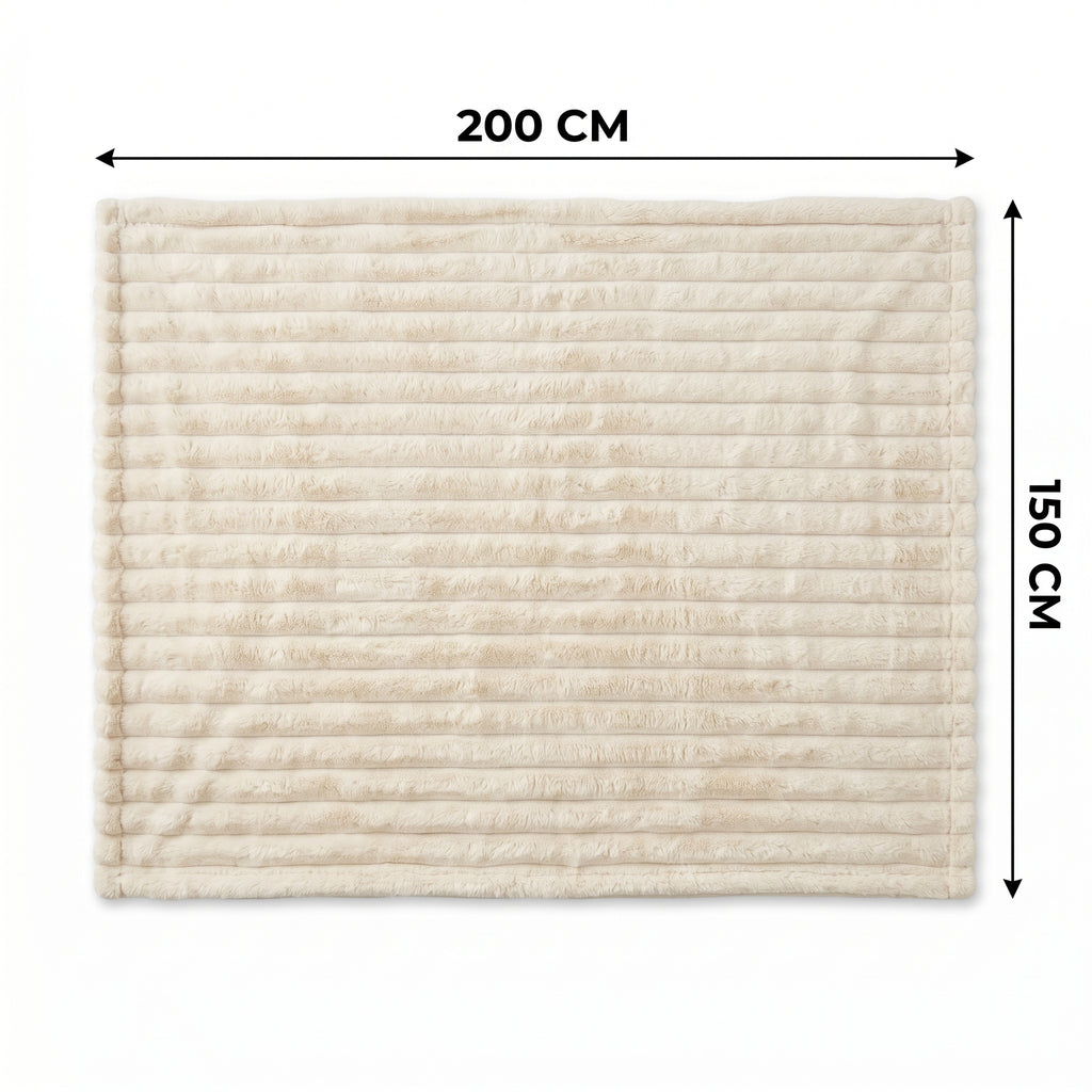 SOGA 2X 150x200cm Cream Flannel Polyester Throw Blanket