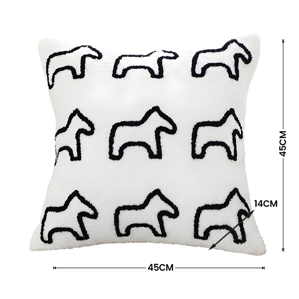 SOGA 45cm Throw Pillow White Teddy Fleece Square Pony Design Decorative Cushion for Living Room