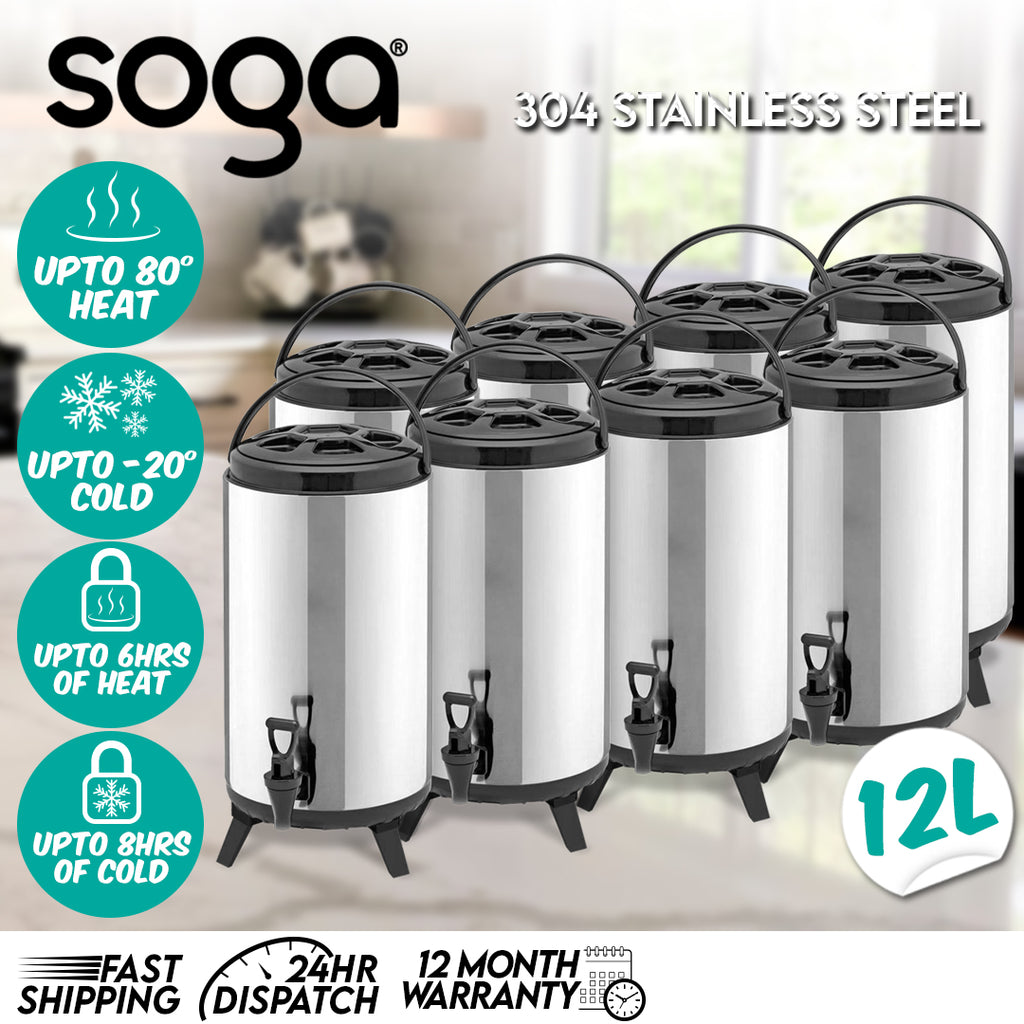 SOGA 8 x 12L Portable Insulated Cold/Heat Coffee Tea Beer Barrel Brew Pot With Dispenser