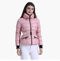 Anychic Womens Padded Puffer Jacket XL Pink Coat With Hood Outdoor Warm Lightweight Outwear With Storage Bag