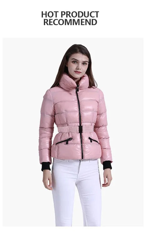 Anychic Womens Padded Puffer Jacket Large Pink Coat With Hood Outdoor Warm Lightweight Outwear With Storage Bag