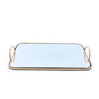 SOGA 40.5cm Gold Flat-Lay Mirror Glass Metal Tray Vanity Makeup Perfume Jewelry Organiser with Handles