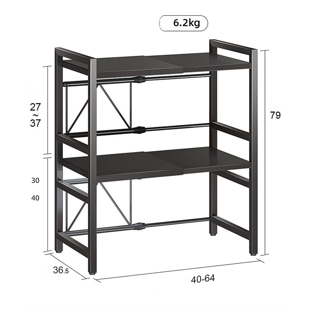 SOGA 2X 3 Tier Steel Black Retractable Kitchen Microwave Oven Stand Multi-Functional Storage Organizer