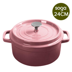 SOGA Cast Iron Enamel Porcelain Stewpot Casserole Stew Cooking Pot With Lid 3.6L Pink 24cm