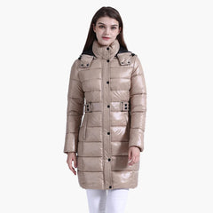 Anychic Womens Padded Puffer Jacket XXXL Beige Hooded Long Thick Puffer Jackets For Women Fashion Coats Casual Waterproof Outerwear
