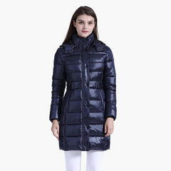 Anychic Womens Padded Puffer Jacket XXXL Navy Blue Hooded Long Thick Puffer Jackets For Women Fashion Coats Casual Waterproof Outerwear