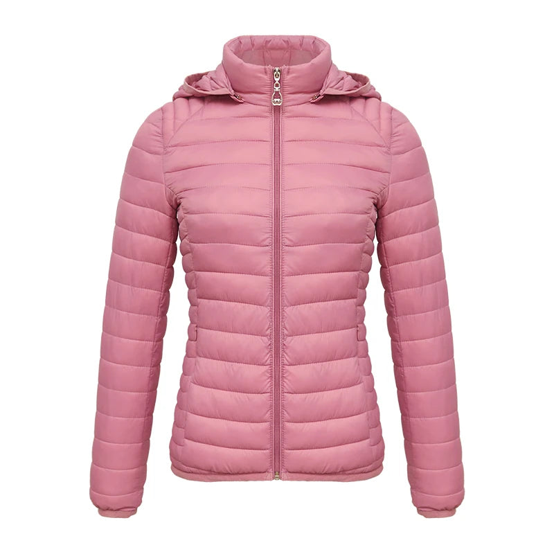 Anychic Womens Padded Puffer Jacket XXLarge Rose Solid Lightweight Warm Outdoor Parka Clothing With Detachable Hood