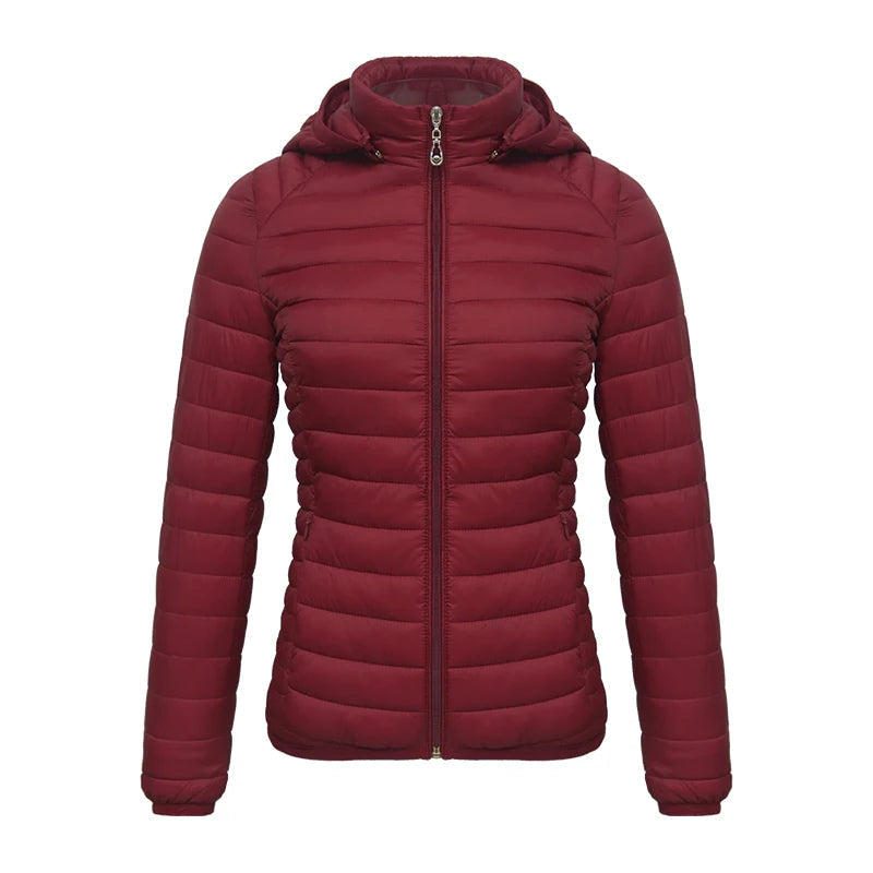 Anychic Womens Padded Puffer Jacket XXXL Red Solid Lightweight Warm Outdoor Parka Clothing With Detachable Hood