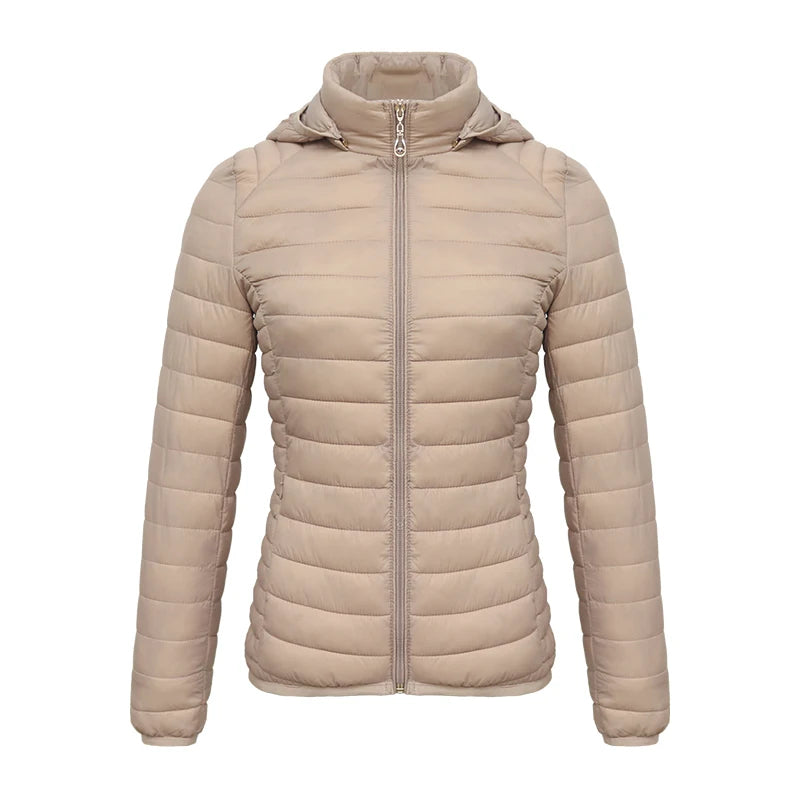 Anychic Womens Padded Puffer Jacket XXXL Beige Solid Lightweight Warm Outdoor Parka Clothing With Detachable Hood