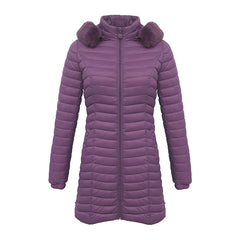 Anychic Womens Padded Puffer Jacket XXLarge Purple Ultralight Casual Coats With Fur Hooded Warm Lightweight Outerwear