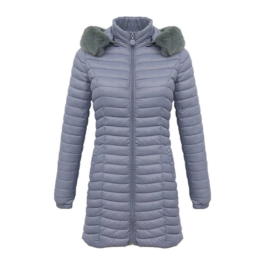 Anychic Womens Padded Puffer Jacket Medium Blue Ultralight Casual Coats With Fur Hooded Warm Lightweight Outerwear