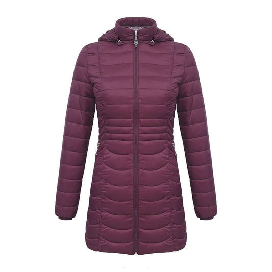 Anychic Womens Padded Puffer Jacket Small Burgandy Ultralight Coat With Detachable Hood Lightweight Outwear Clothing