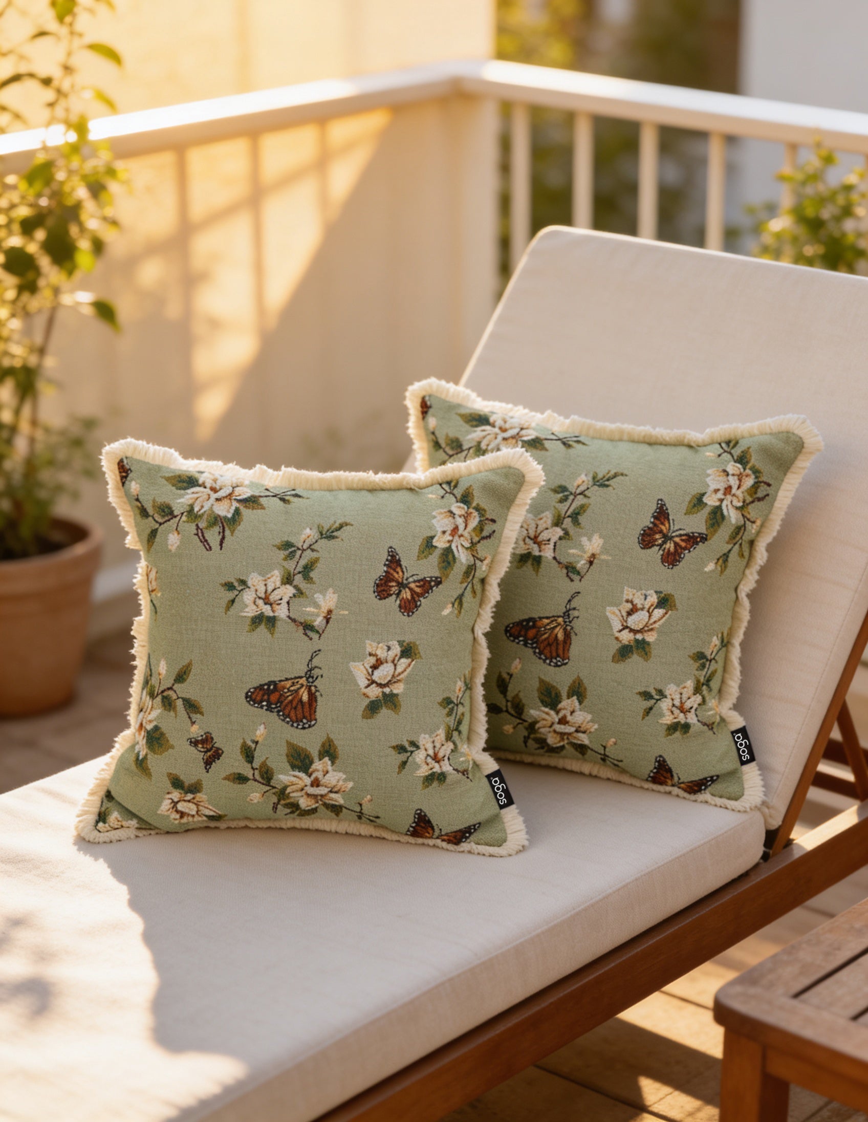 SOGA 2X 45cm Matcha Green French Vintage Butterfly Loves Flowers Tassel Throw pillow