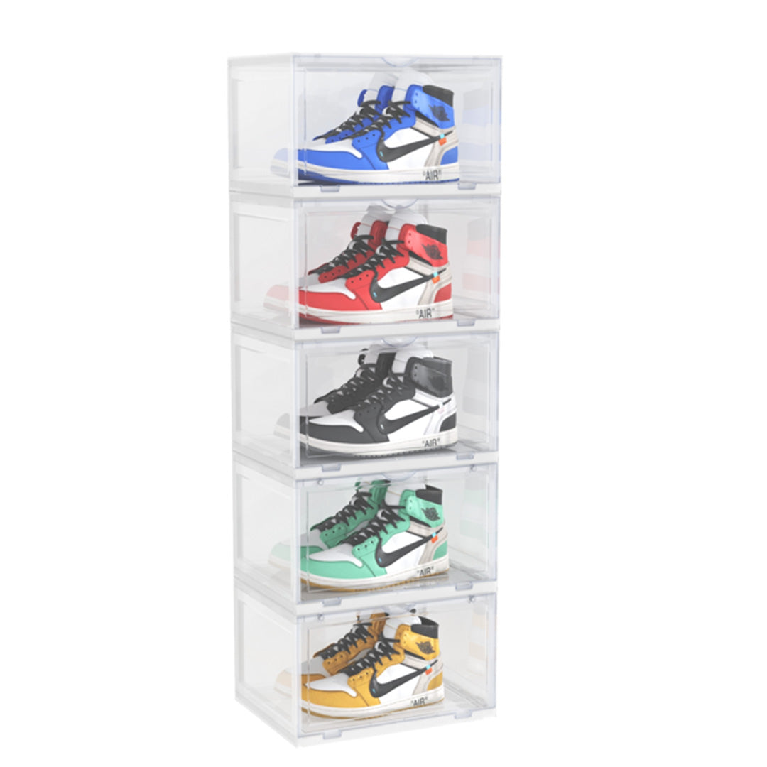 SOGA 5 Tier Transparent Portable Shoe Organiser Sneaker Footwear Folding Plastic Bin Stackable Storage Box with Magnetic Door
