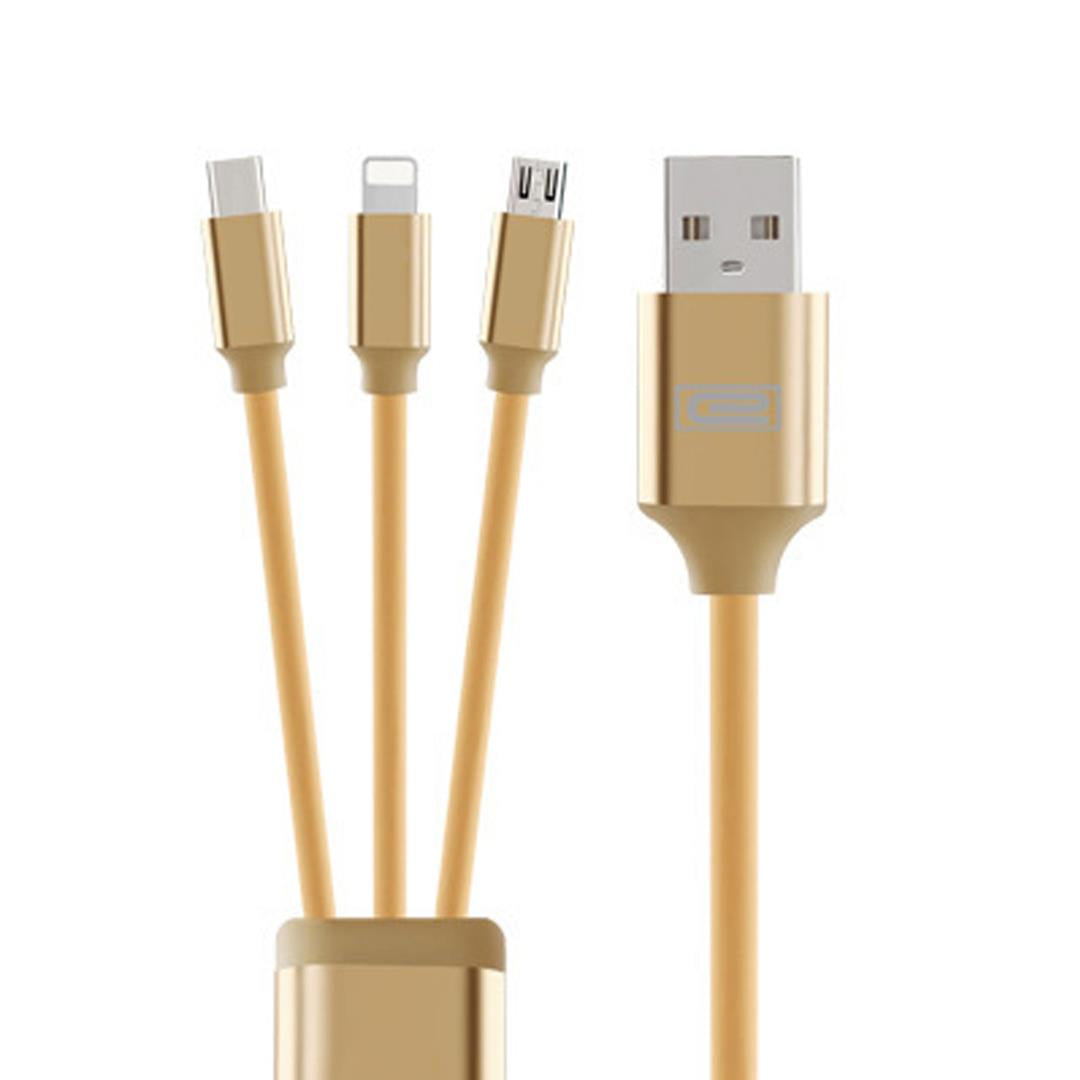 3 in 1 Micro Usb Lightning Type C Date Charge Sync Cable Gold For iPhone Samsung