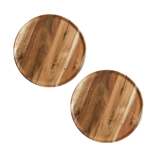 SOGA 2X 25cm Brown Round Wooden Centerpiece Serving Tray Board Home Decor