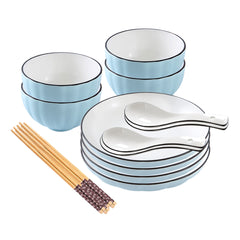 SOGA Blue Japanese Style Ceramic Dinnerware Crockery Soup Bowl Plate Server Kitchen Home Decor Set of 8