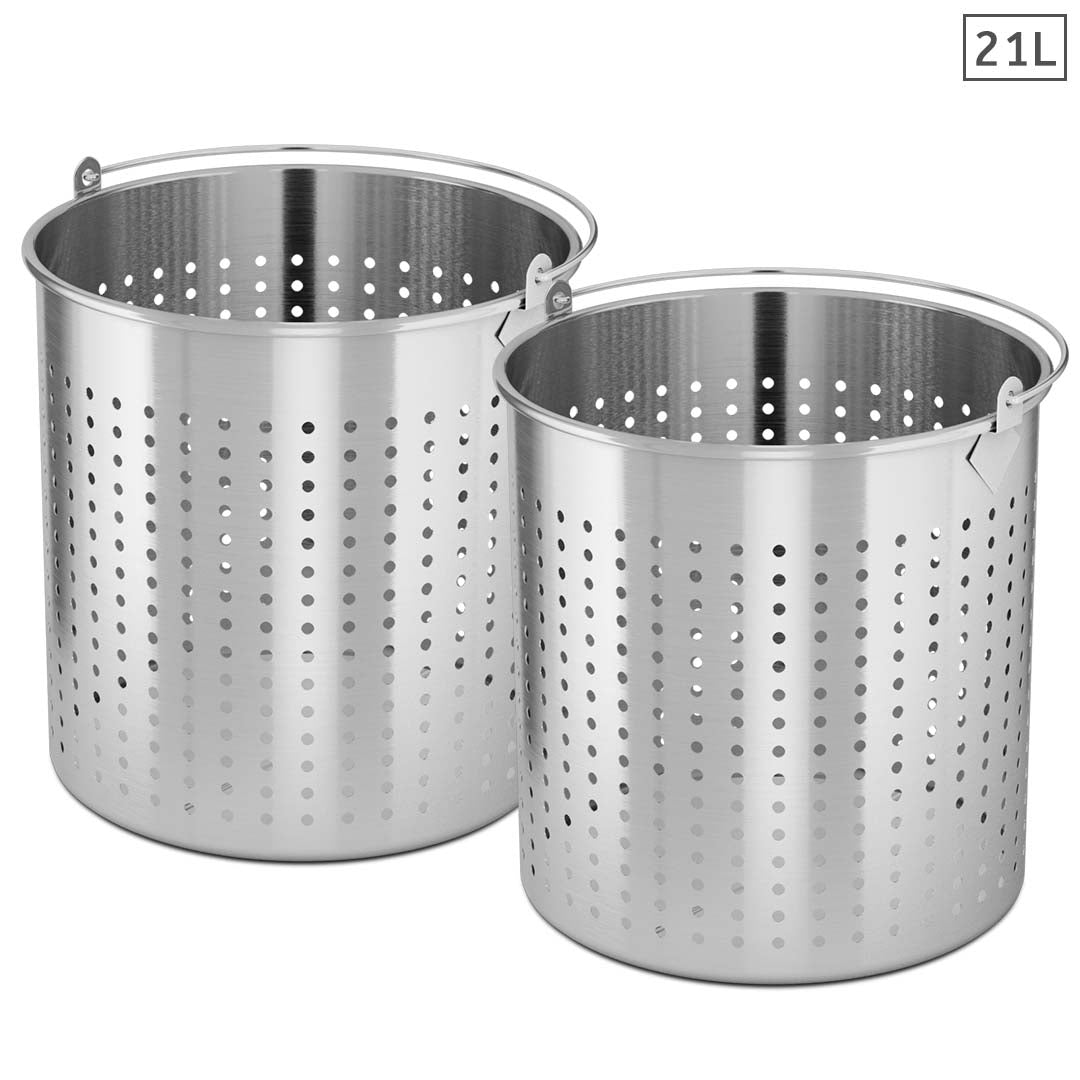 SOGA 2X 21L 18/10 Stainless Steel Perforated Stockpot Basket Pasta Strainer with Handle