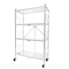 SOGA 4 Tier Steel White Foldable Display Stand Multi-Functional Shelves Portable Storage Organizer with Wheels