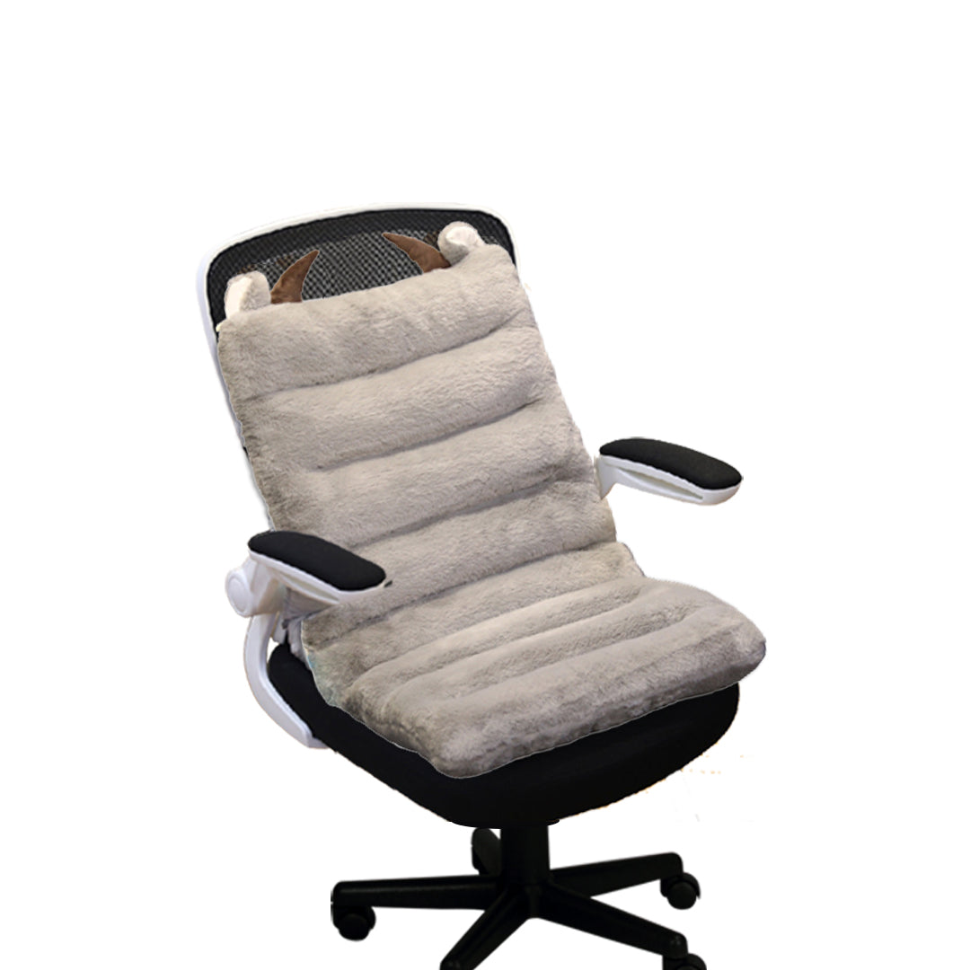 SOGA Grey One Piece Siamese Cushion Office Sedentary Butt Mat Back Waist Chair Support Home Decor With Buffalo Ears
